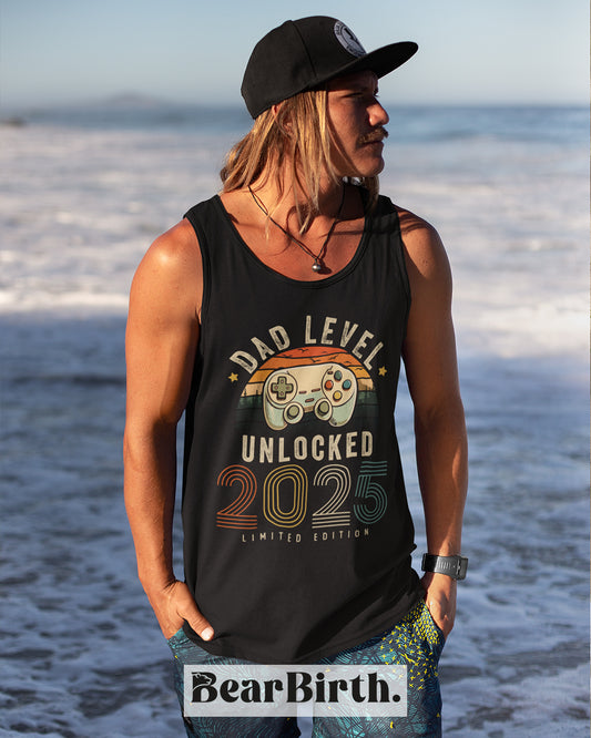 Dad Level Unlocked Tank Top, Retro Gamer Gift, Cool Summer Apparel