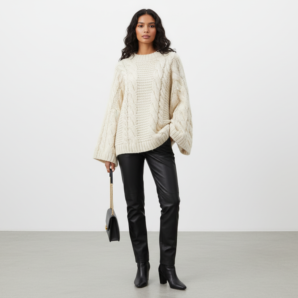 Julie - Oversized Textured Cable Knit Sweater