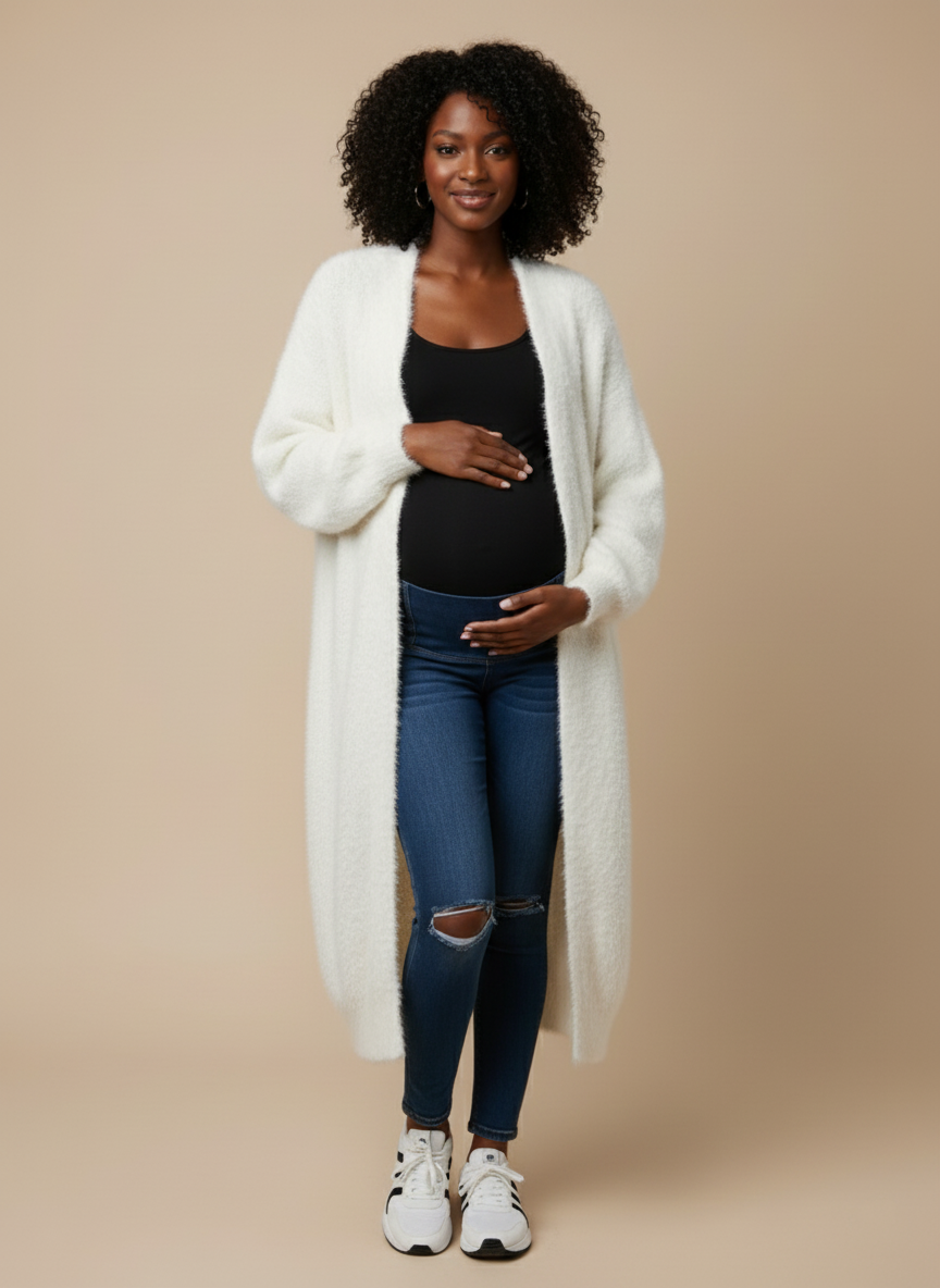 White Long Cardigan Knitted