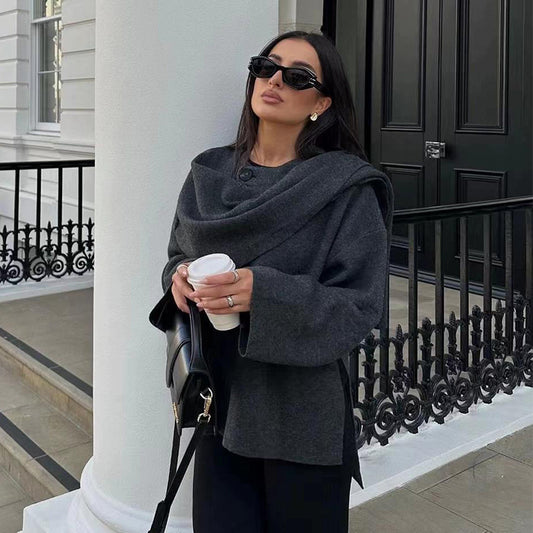 Lira - Draped Coat With Scarf Detail