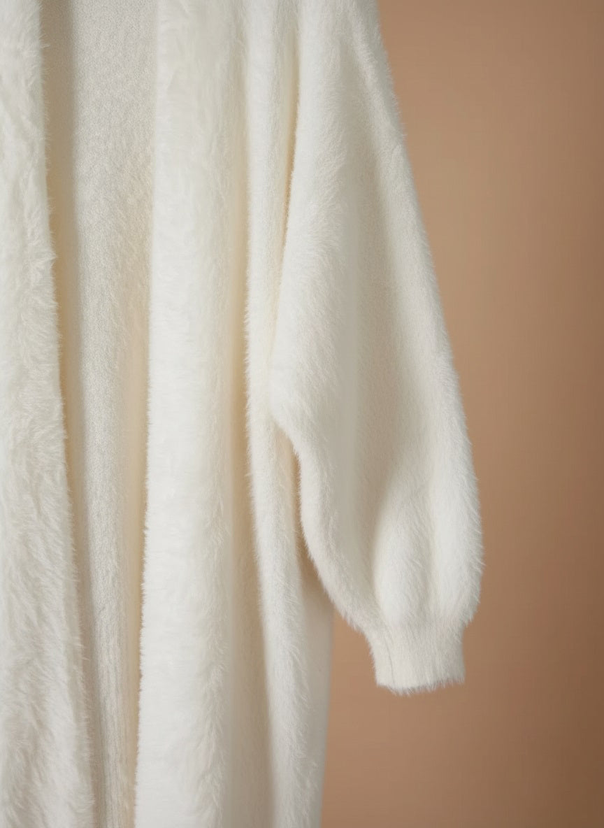 White Long Cardigan Knitted
