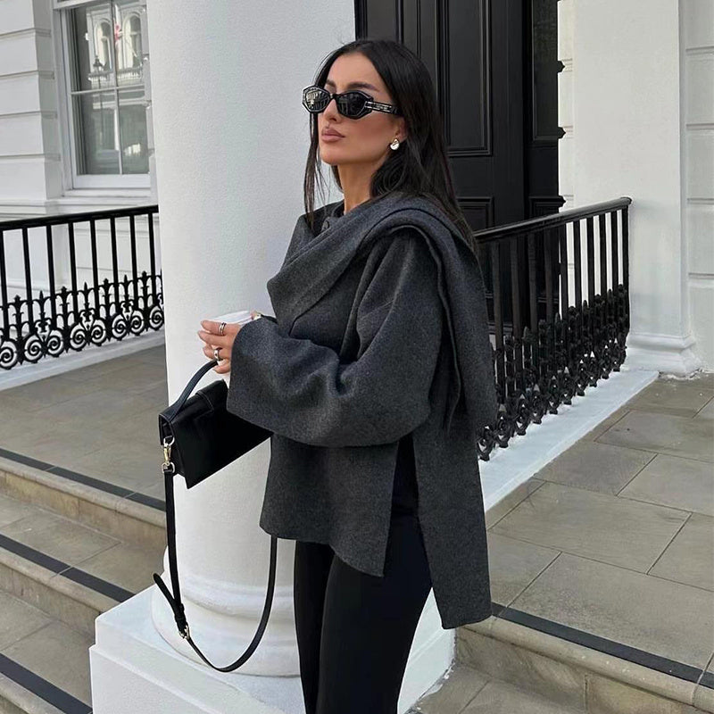 Lira - Draped Coat With Scarf Detail
