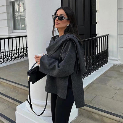 Lira - Draped Coat With Scarf Detail