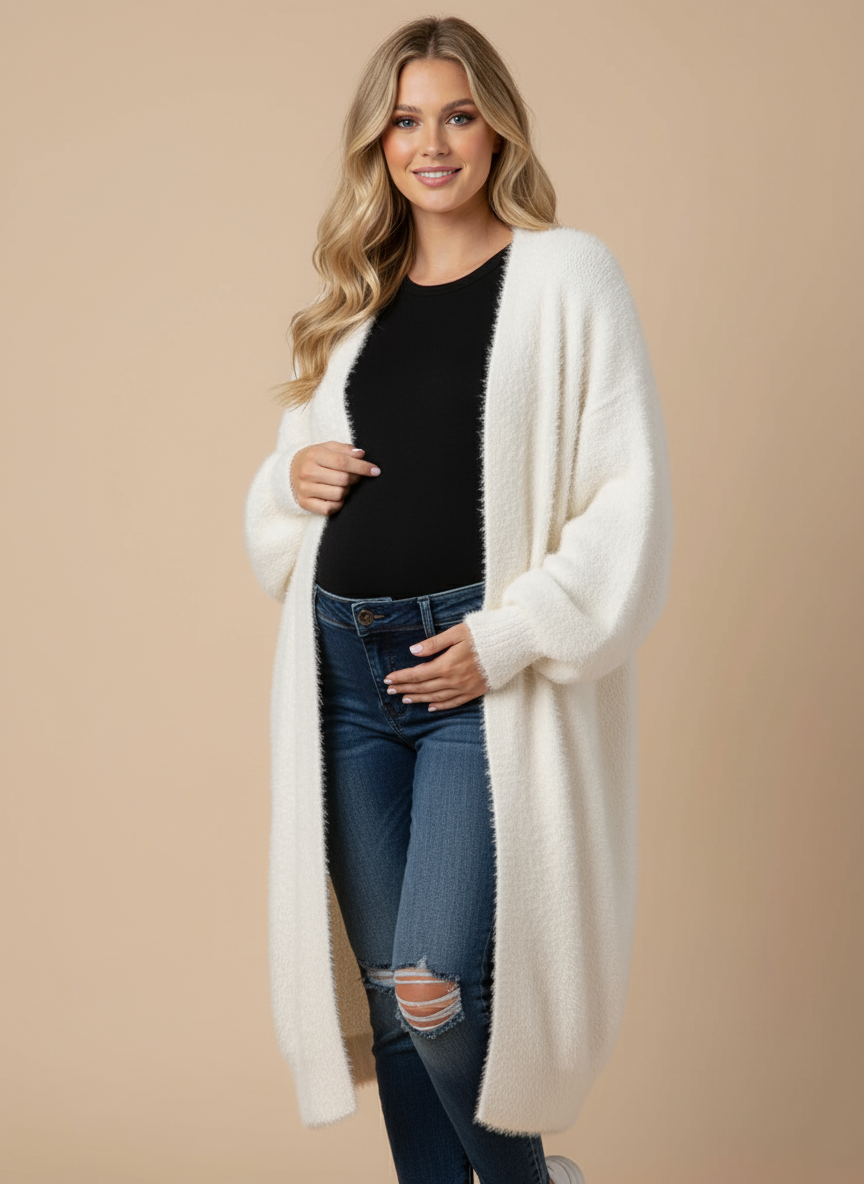 White Long Cardigan Knitted