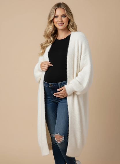 White Long Cardigan Knitted