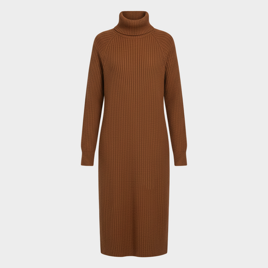 Laura - Ribbed Knit High Neck Midi Dress
