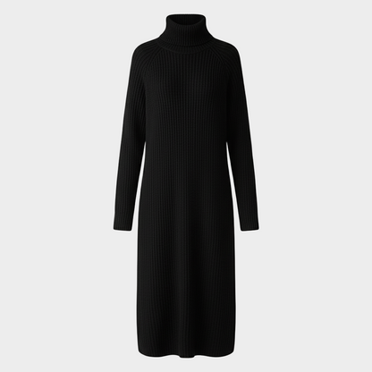 Laura - Ribbed Knit High Neck Midi Dress