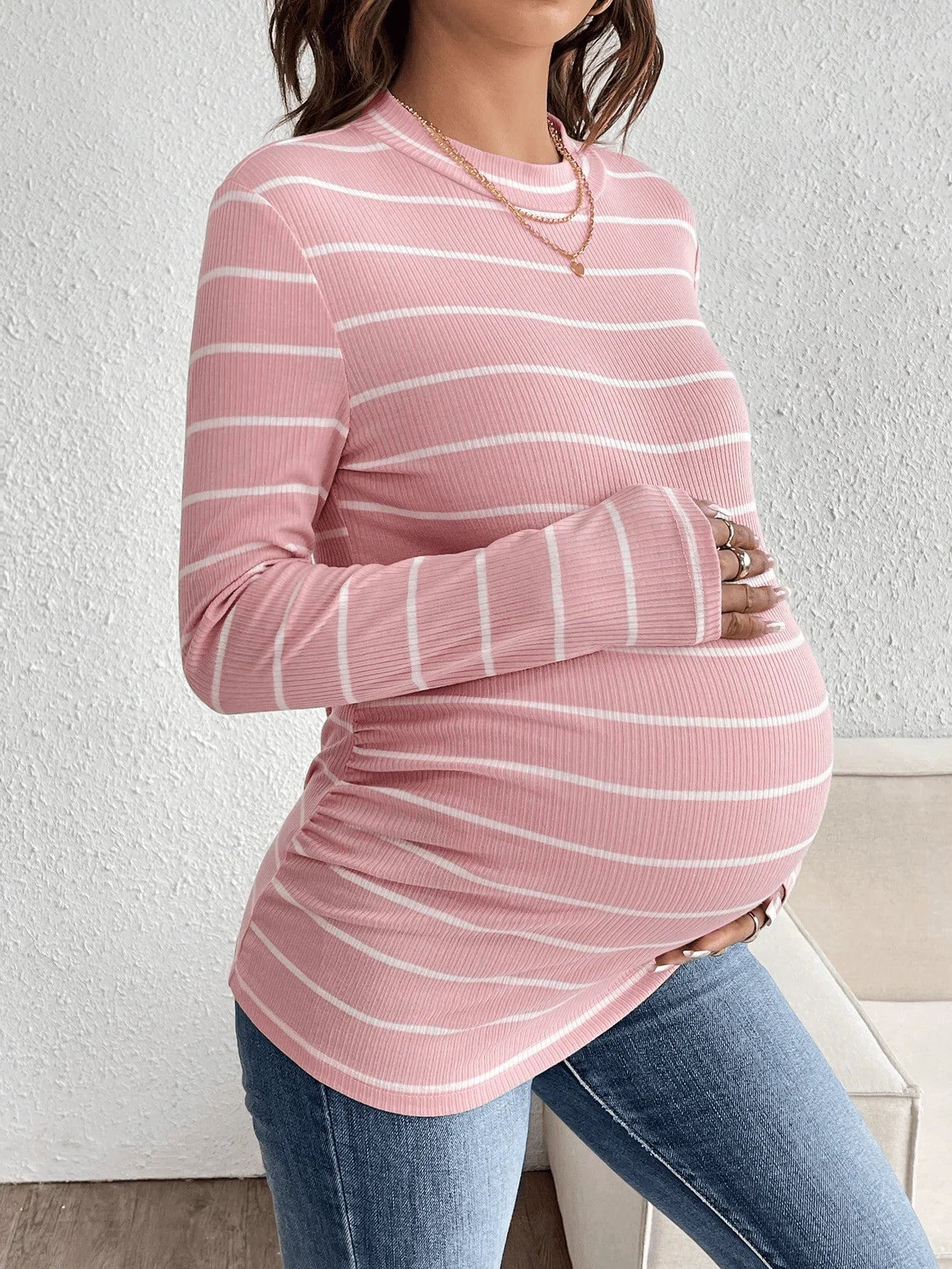 Women’s Striped Long-Sleeve Maternity Shirt