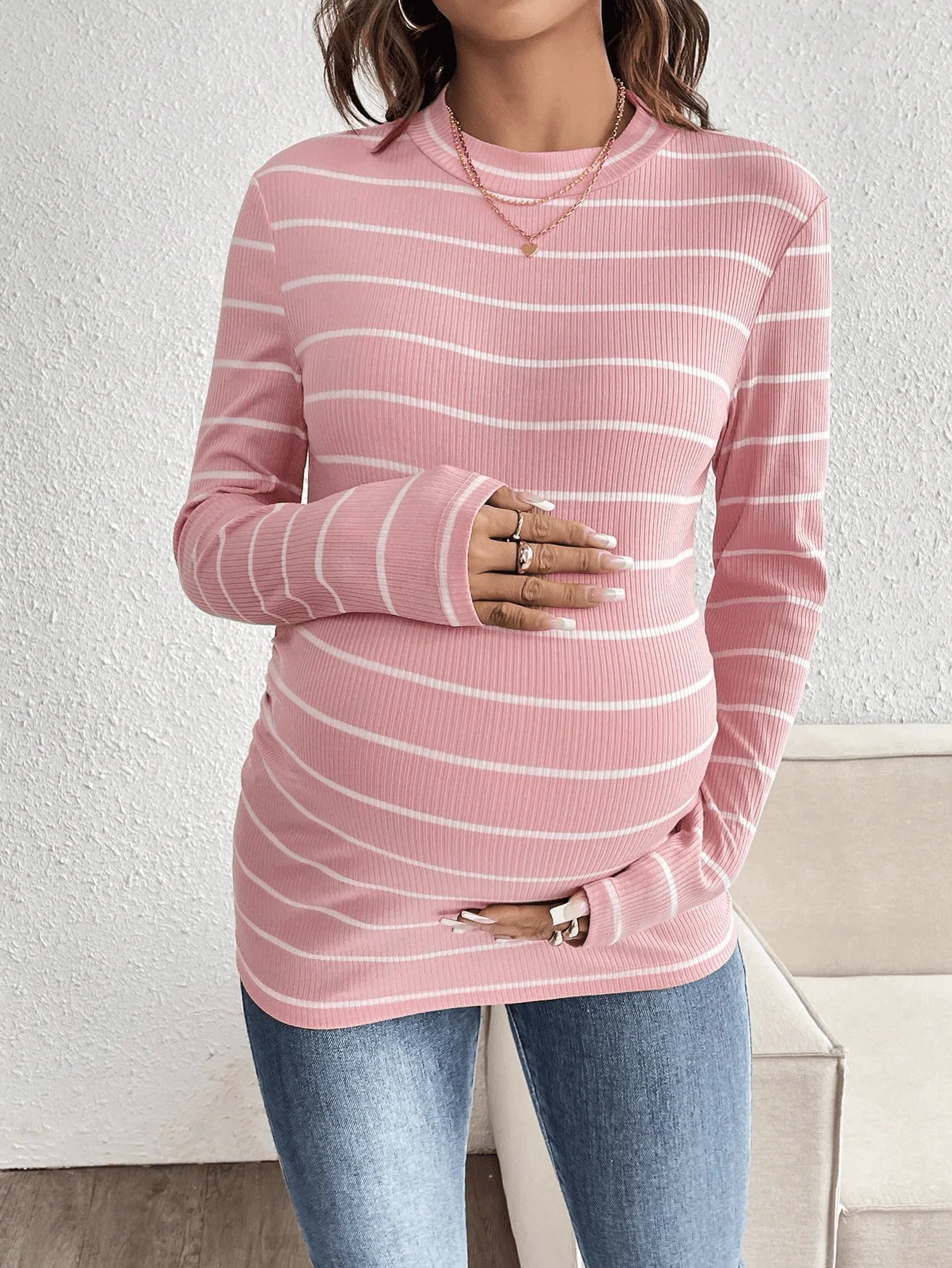 Women’s Striped Long-Sleeve Maternity Shirt