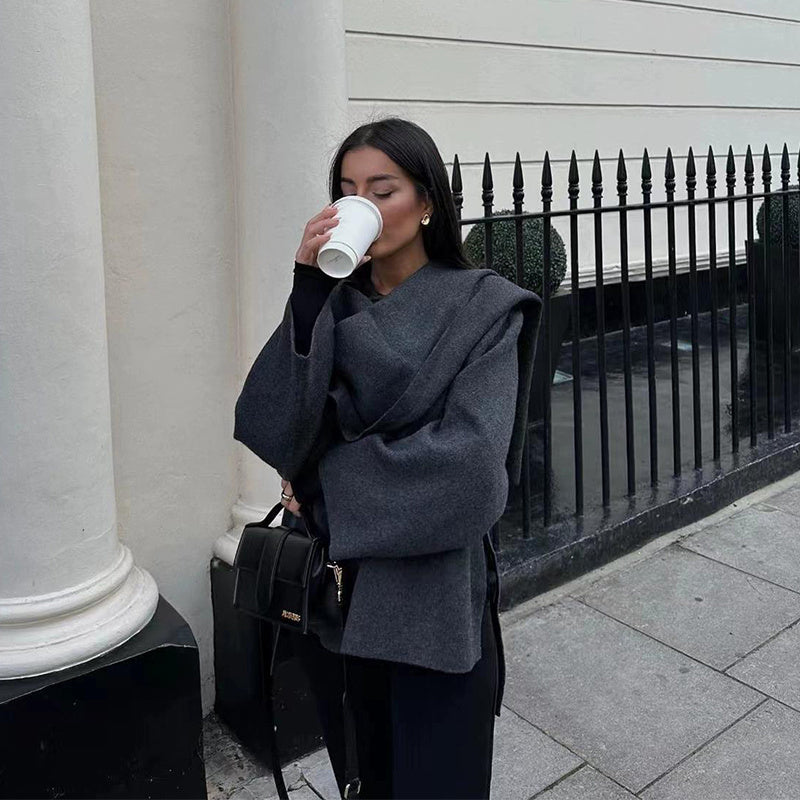 Lira - Draped Coat With Scarf Detail