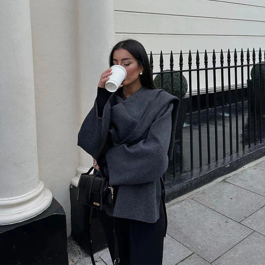 Lira - Draped Coat With Scarf Detail