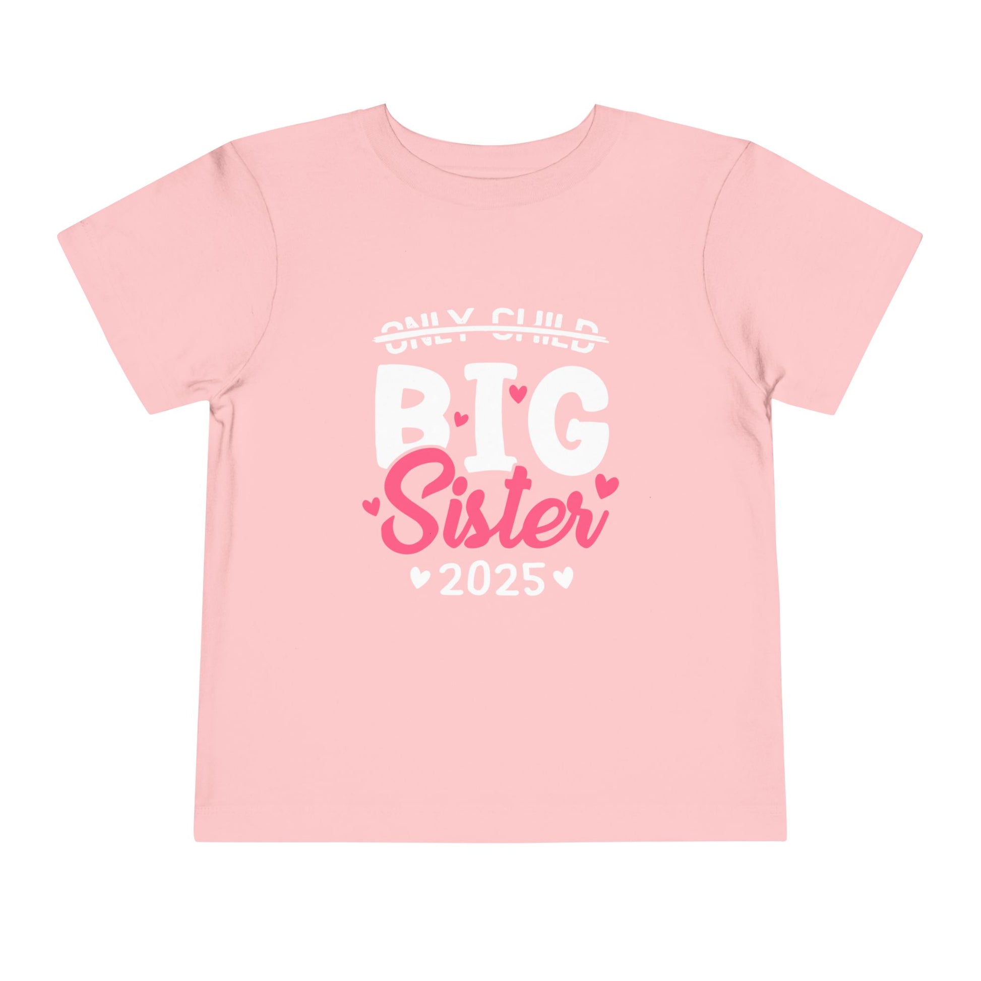 Kids t-shirt with 'Only Child to Big Sister 2025' design – cute sibling pregnancy announcement outfit for daughters.