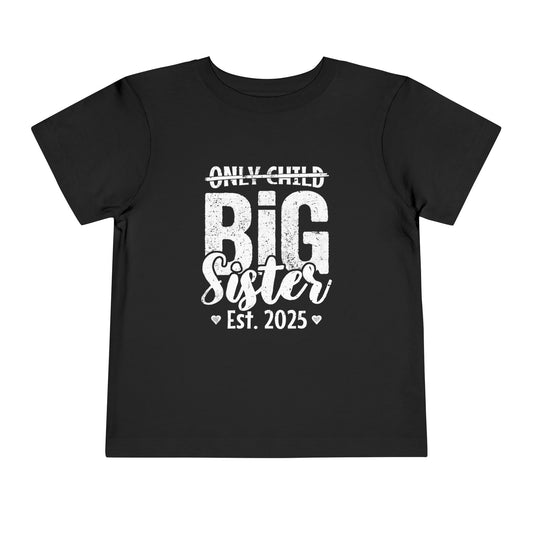 Kids t-shirt with 'Only Child to Big Sister 2025' design – cute sibling pregnancy announcement outfit for daughters.