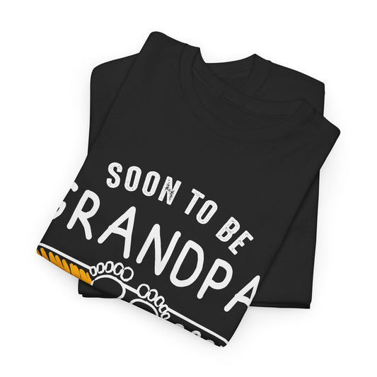 Side angle of black Soon to Be Grandpa 2025 Loading tee on flatlay, showing text and loading progress bar design.